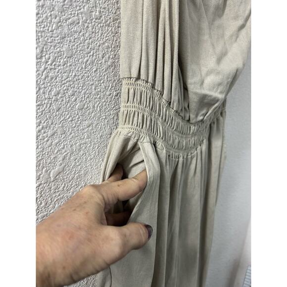 Rainbow Womens Linen Blend Jumpsuit Size‎ Large Beige Sleeveless Pockets NWT - Picture 3 of 9